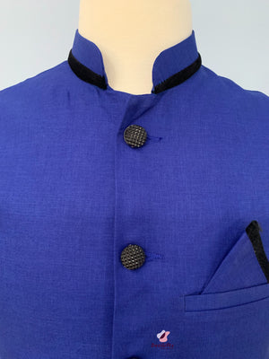 Woven Jute Cotton Nehru Style Jacket-Design, MJ#BLU 367