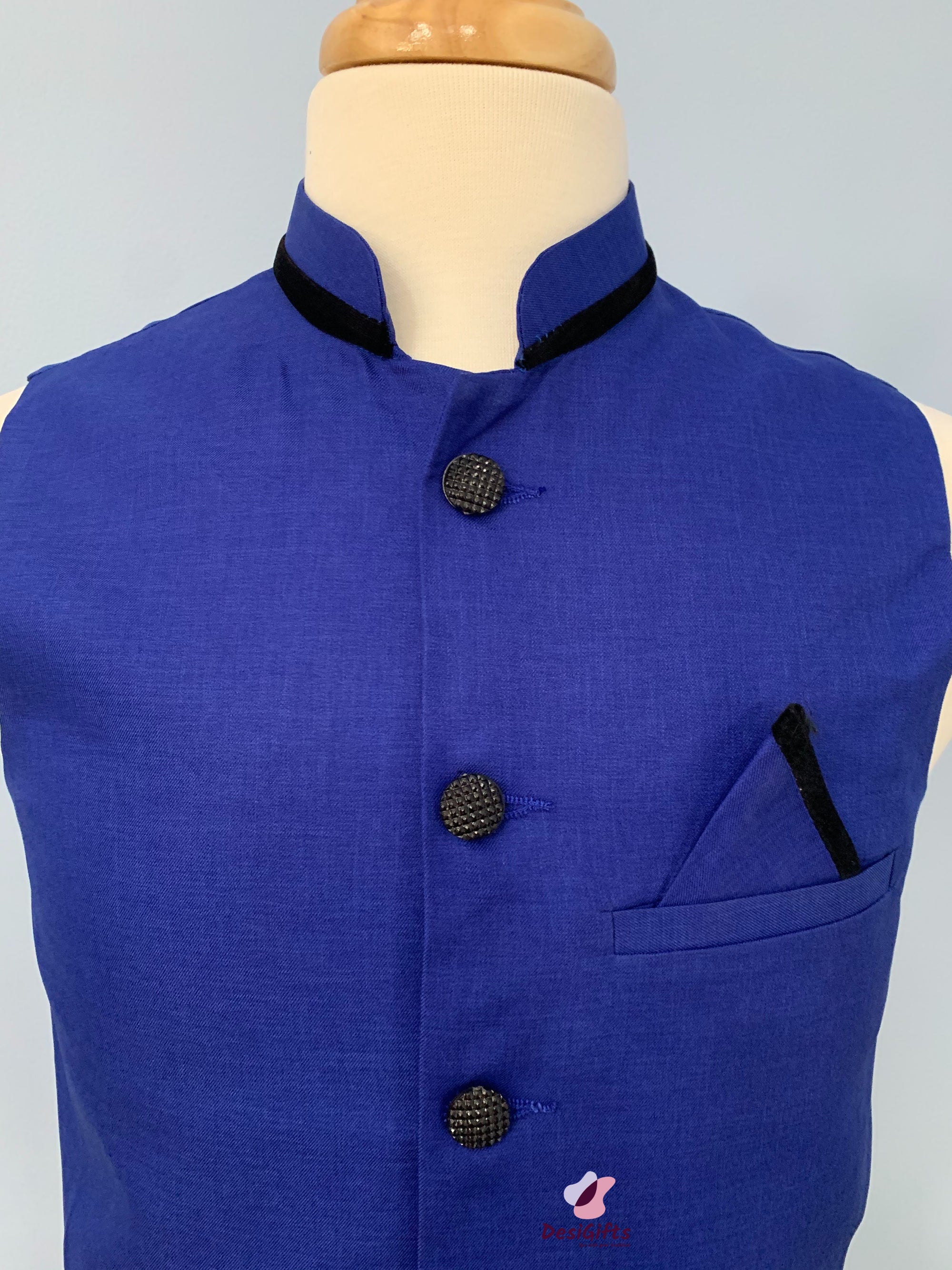 Woven Jute Cotton Nehru Style Jacket-Design, MJ#BLU 367
