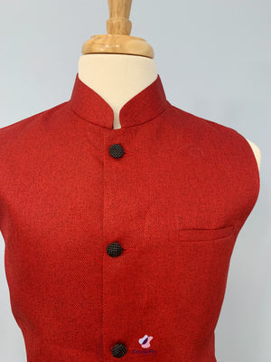 Plus Size Woven Jute Cotton Nehru Style Jacket-Design, MJ#RED 359