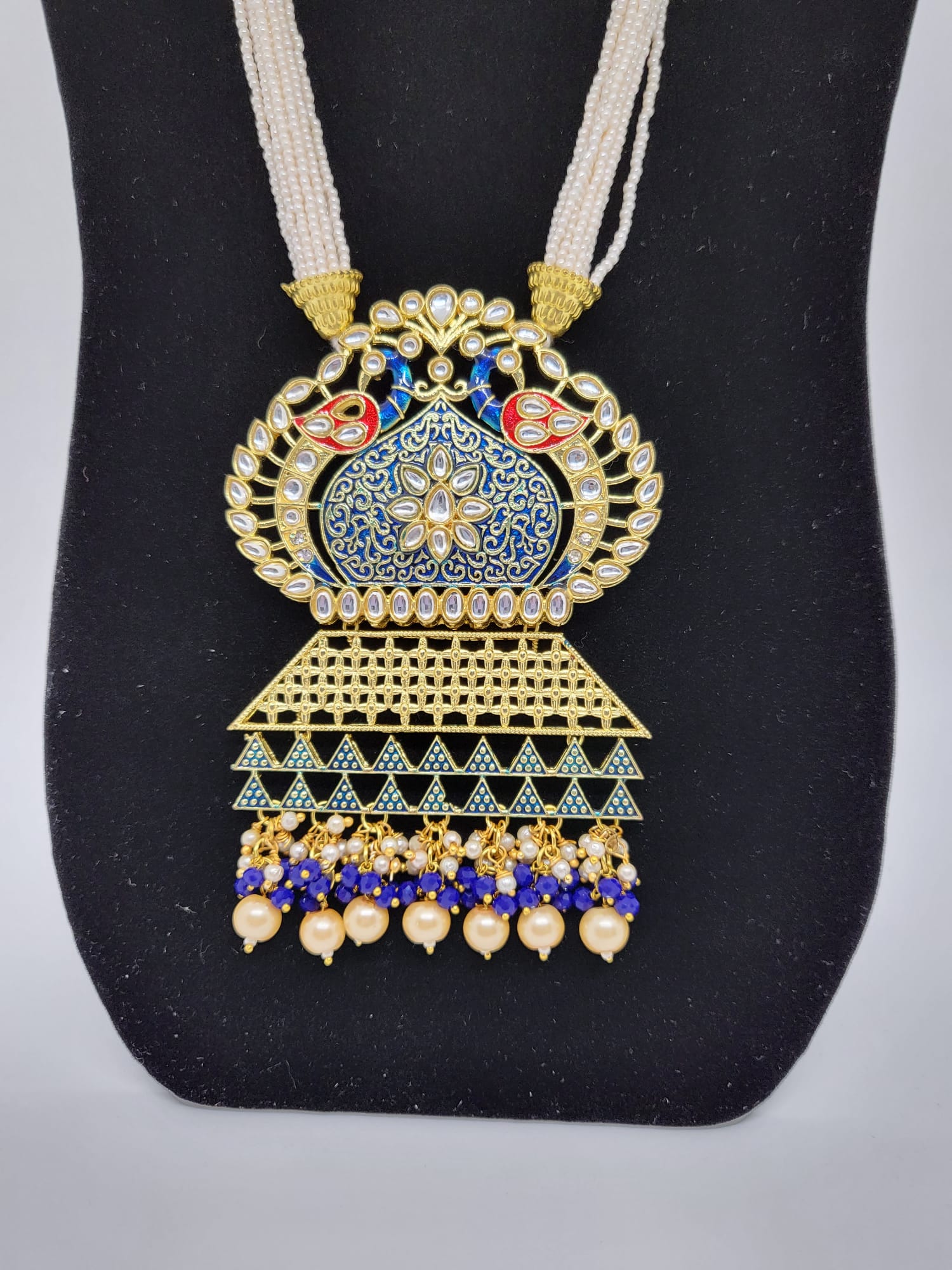 Peacock Blue Kundan Style Necklace Set, NKT#870