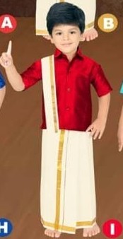 South Indian Kids Dhoti & Shirt With Mundu, 3 Piece Set- Design# B-MRN-898