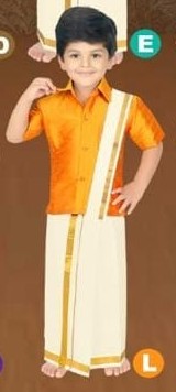 South Indian Kids Dhoti & Shirt With Mundu, 3 Piece Set- Design# B-Yel-897