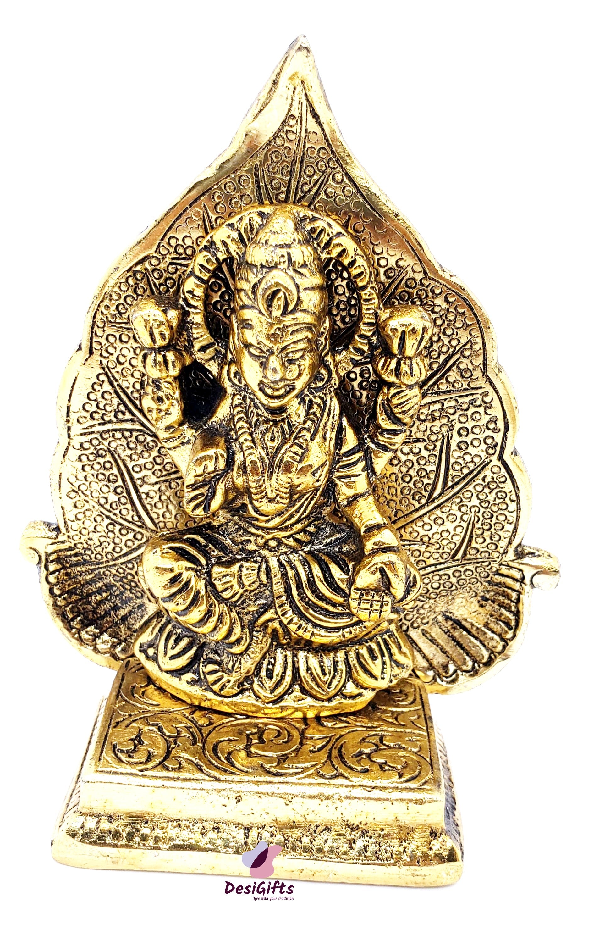 Beautiful Golden Metal Lakshmi Ganesha with Leaf, LGM# 104