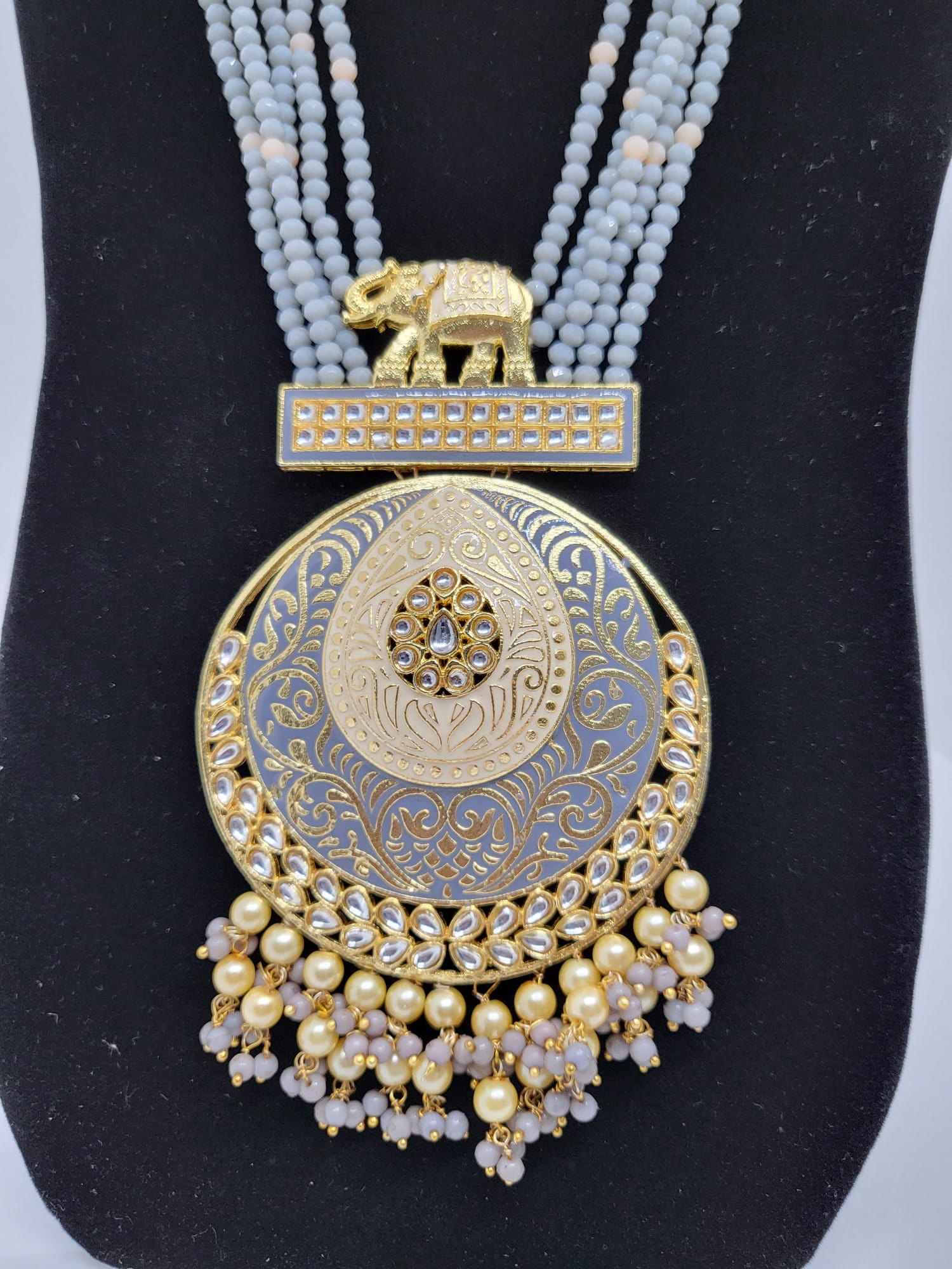 Elephant Gray Kundan Style Necklace Set, NKT# 869