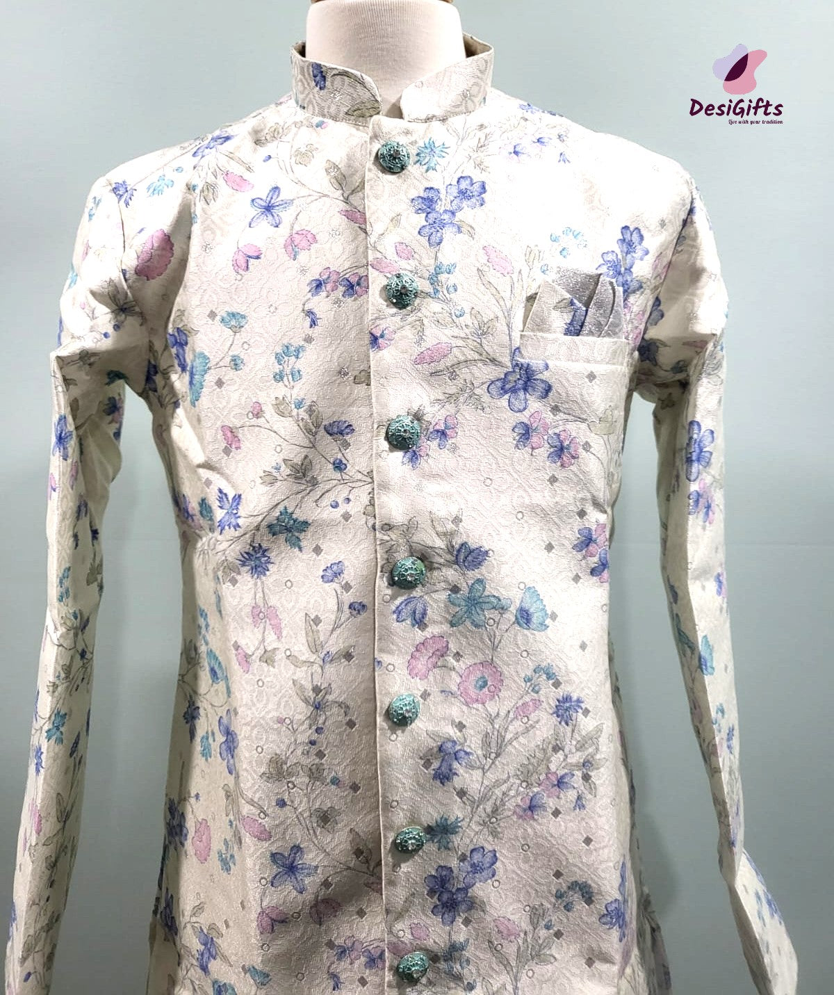 Sherwani Style Kurta Pajama Formal Set-Cotton Silk, Design SPS# 847