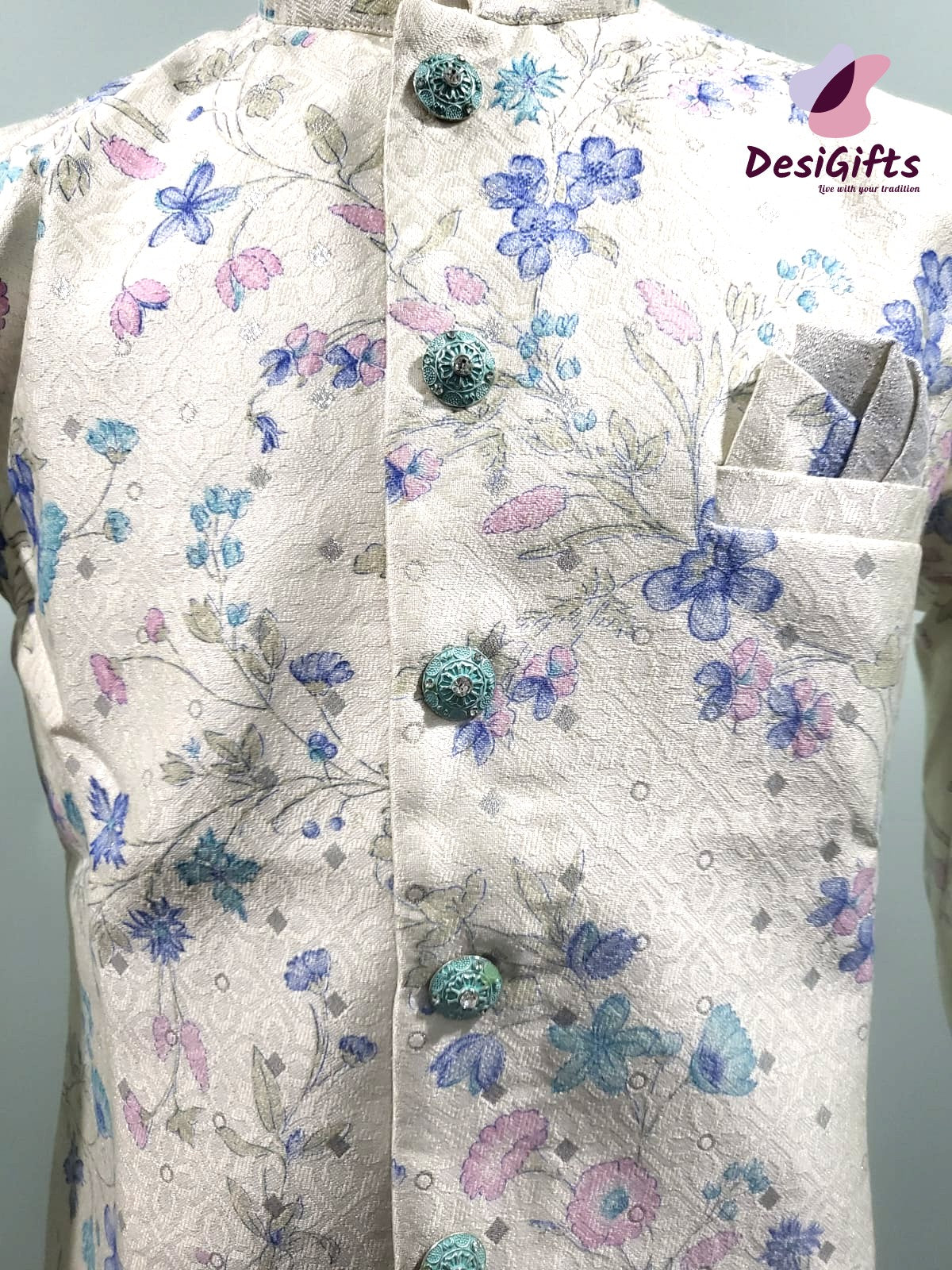 Sherwani Style Kurta Pajama Formal Set-Cotton Silk, Design SPS# 847