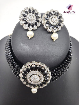 Black Pearl Choker Necklace Set, NKT#865