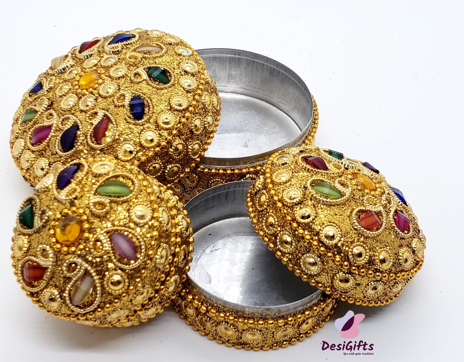 Set of 3 Hand Decorated Boxes (Dibbi), Assorted Colors-DBA#163