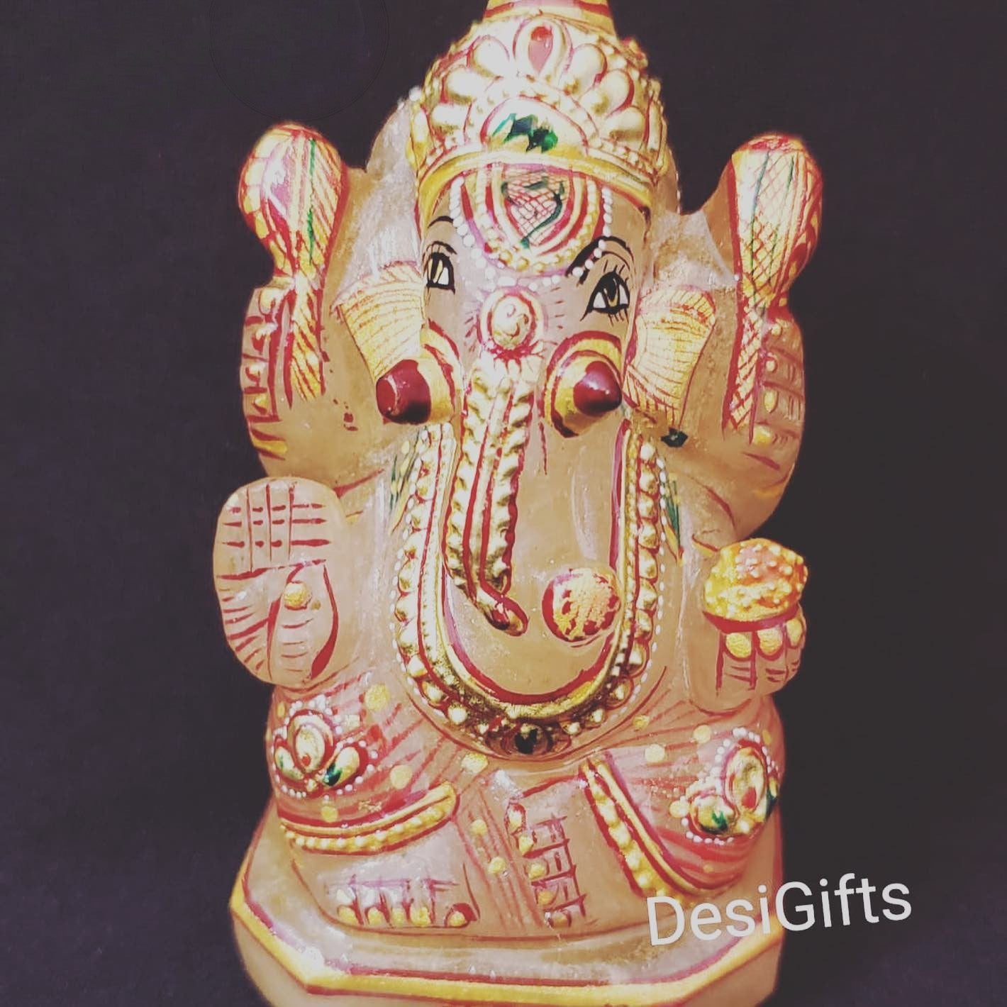Lord Ganesha Idol in 4"- Flashy Yellow Aventurine Precious Gemstone, GAS# 172