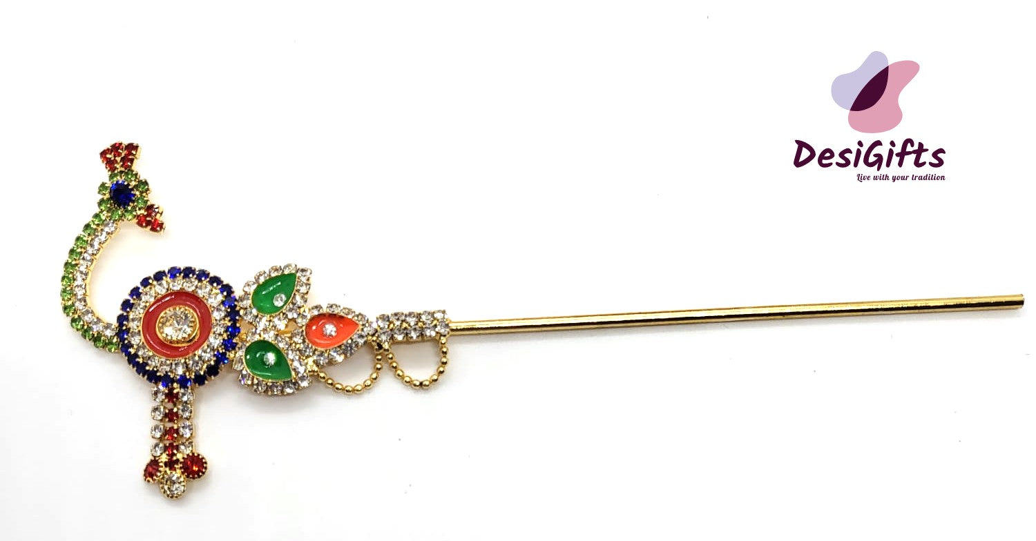 Stone Studded Laddu Gopal Bansuri / flute, Krishna Murli / Bal Gopal Bansi, 5.5", RKF#697