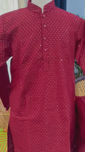 Apple Red Contemporary Ethnic Design 2 Piece Kurta Pajama Set, Father & Son's Outfit,  DM - 1015