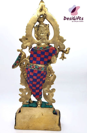 Lord Krishna Statue, 12" Height, Brass with Turquoise stones, KSB# 109
