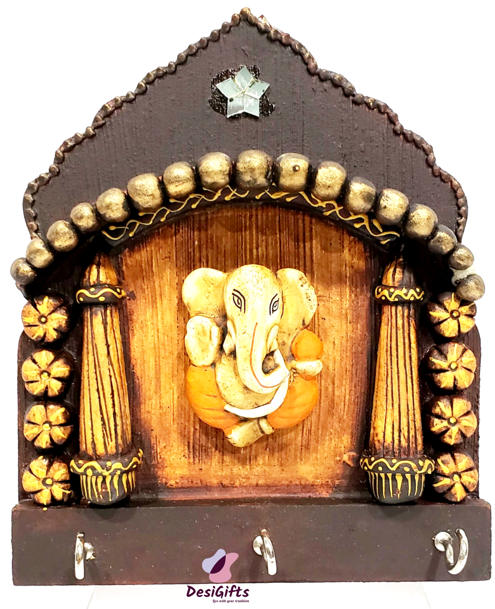 Ganpati Key Holder, Wall Mount Ganpati Key Hanger/ Key Holder(3 Hooks), GKHW# 137