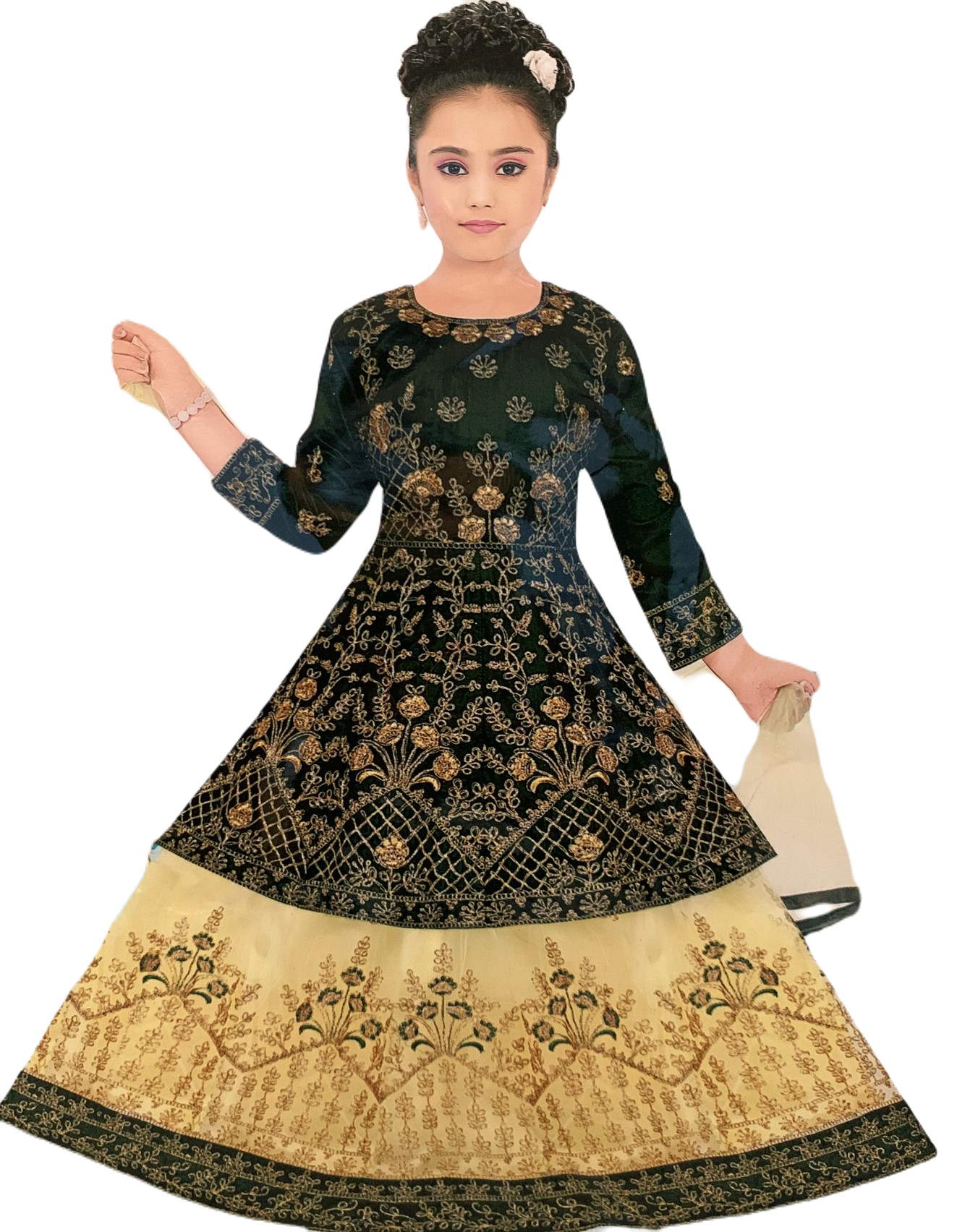 Heavy Green/Yellow  Lehenga Choli Dress for Girls, Design G-816
