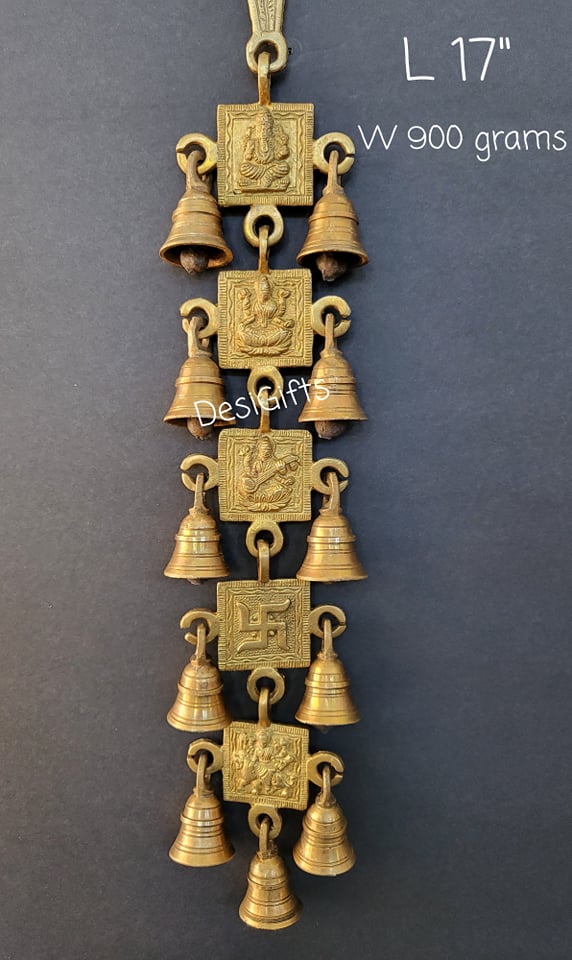 Brass Door Bell With Ganesh-Lakshmi, 17" Long, LGBB#196