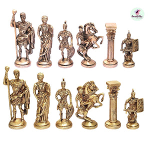 3.25" King Roman Art Series Stunning Brass Metal Chess Blocks, 32 Pieces Set, CHSS#919